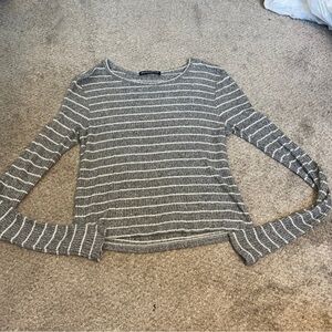 Grey and white striped long sleeve brandy top